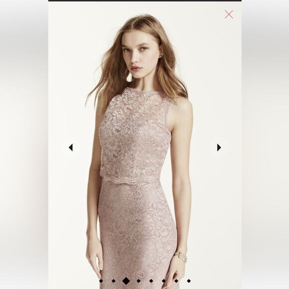 NWT David's Bridal Short Popover Lace Petal Pink Bridesmaid Dress Sz 4 - Picture 9 of 16